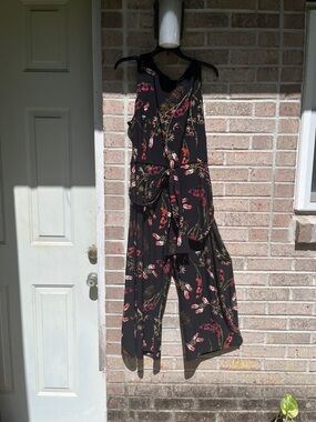 Tommy Hilfiger Black Floral Sleeveless Jumpsuit with Tie Waist